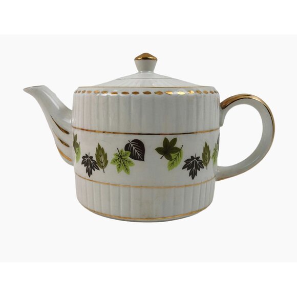Wood And Sons Teapot English Ironstone Gold Trim Leaf Design Alpine White - Picture 1 of 10